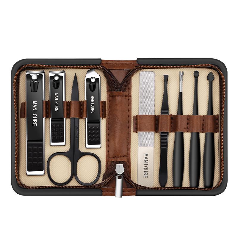 Brown-Black Cross-Border Nail Care Set: Manicure Tools, Nail Clippers, and Pliers.