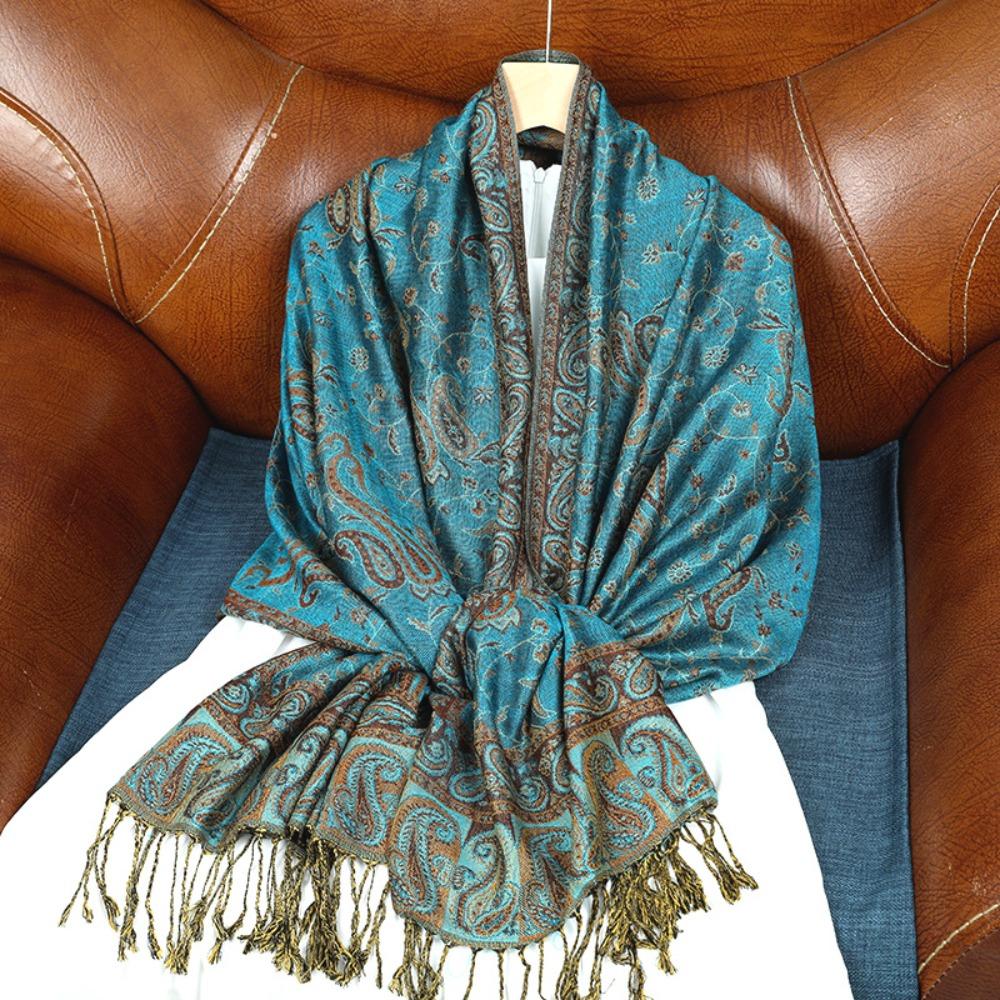 

Женский шарф с кашемировым ощущением, ретро-узор, головные платки, хиджаб, новые женские шали для женщин, для девушек синий