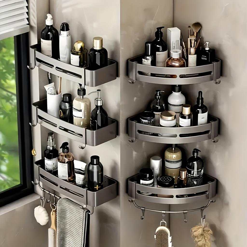 Punch-Free Wall-Mounted Bathroom Corner Shelf 4-Tier Plastic Triangle Storage Rack