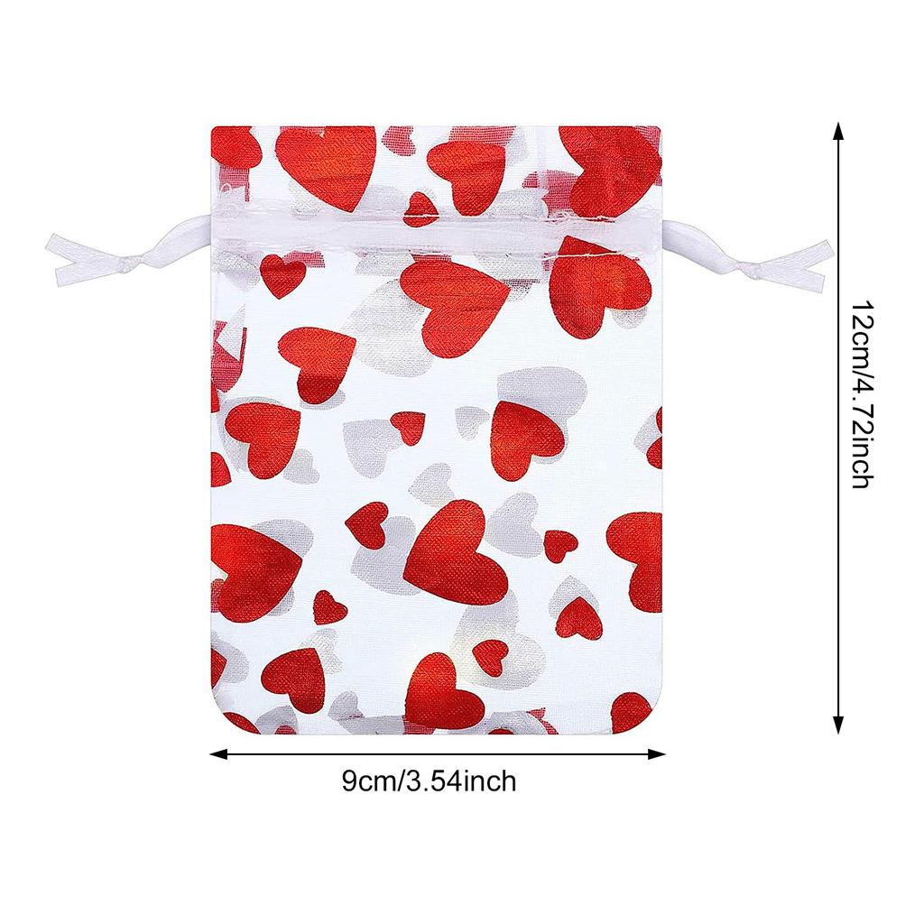 50/100Pcs Valentine's Day Wedding Party Gift Bags Love Heart Drawstring Organza Candy Cosmetic Jewelry Beads Packaging Pounches