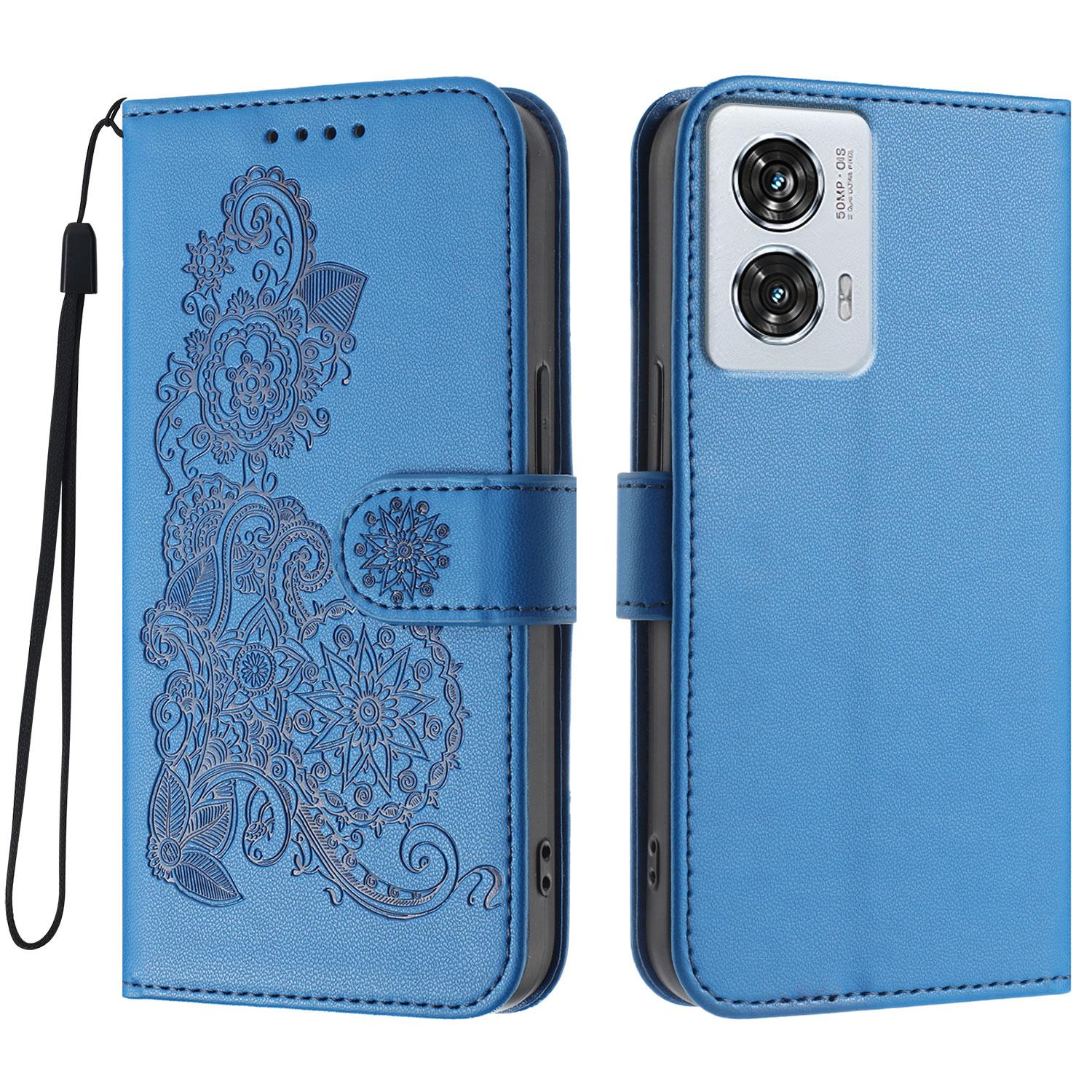 

For Motorola Edge 50 Fusion 5G Phone Cases Mandala Flower Leather Wallet Mobile Cover with Strap Royal Blue