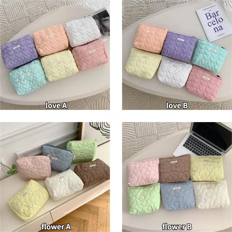 Sweet Flower Women's Quilting Cosmetic Bag Large Capacity Ladies Love Makeup Case Female Travel Storage Bags Clutch Handbags