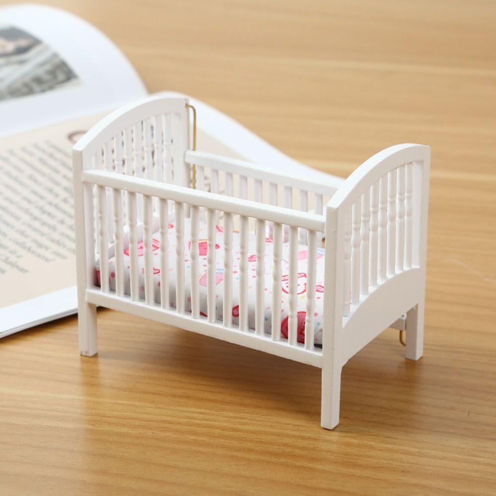1:12 Baby Crib DIY Fitments Dollhouse Furniture Model Dollhouse Baby Bed  Bedroom Model Decor Toy