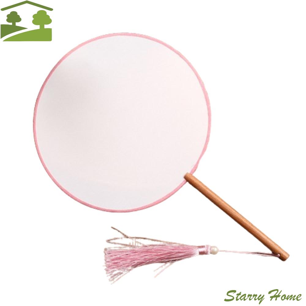 Vintage Leerer Runder Handfächer Stickerei Chinesischer Stil Holz Seide Handfächer Elegant Unfertige Kunst Malerei Fächer Heimdekoration