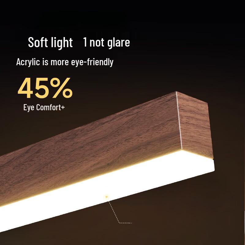 Walnut Finish 100cm Linear Dining Chandelier with 3-Color Dimming
