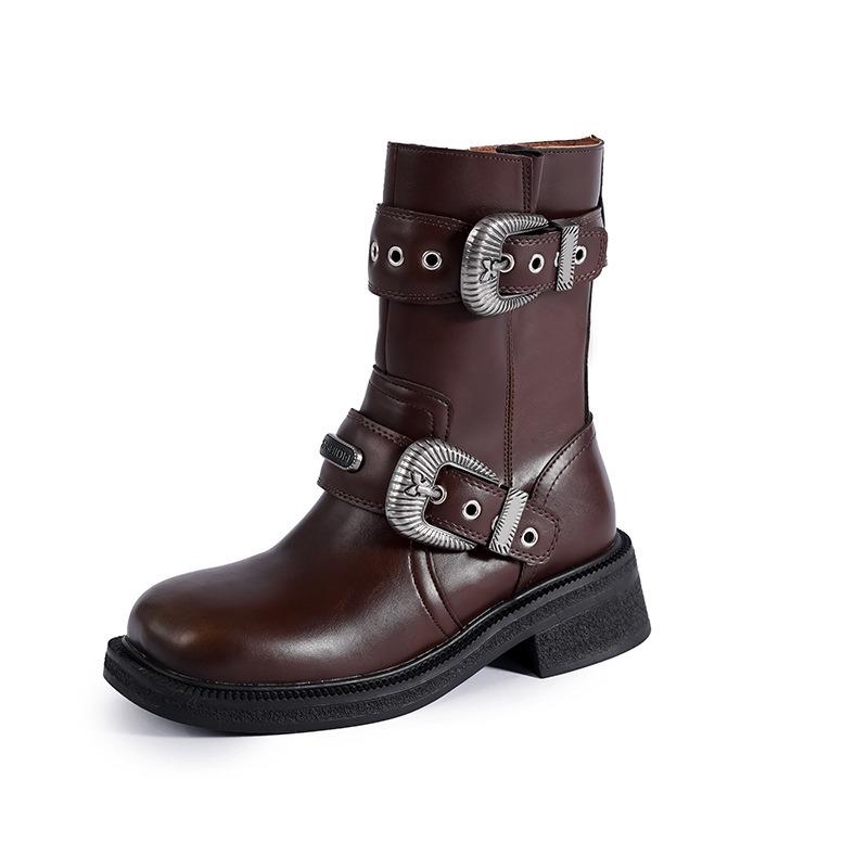 Zhao Zhaoyi Martin Western Cowboy Boots Coarse Heel Brown Short Boots Women's New Knight Boots Medium Boots