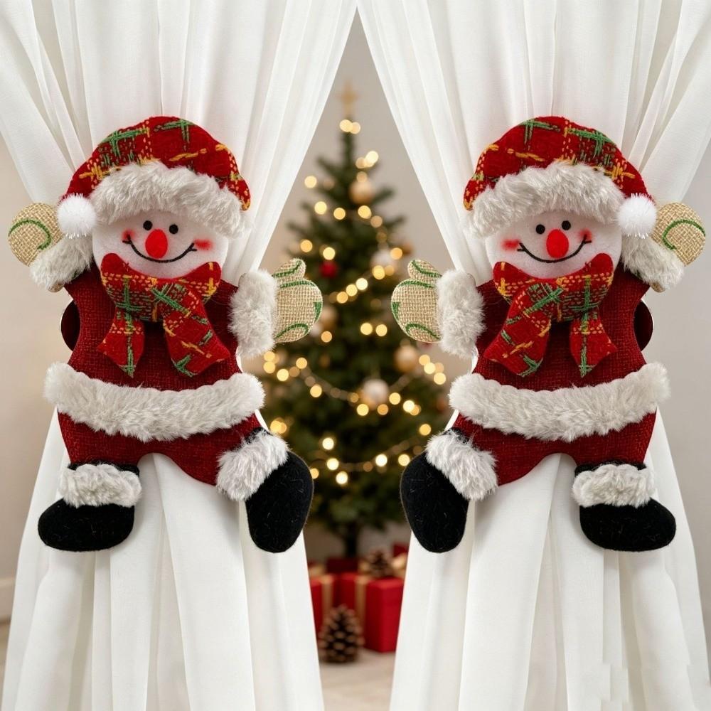 2pcs/set Felt Snowman Curtain Holder Cartoon Doll Window Curtain Fastener New Year