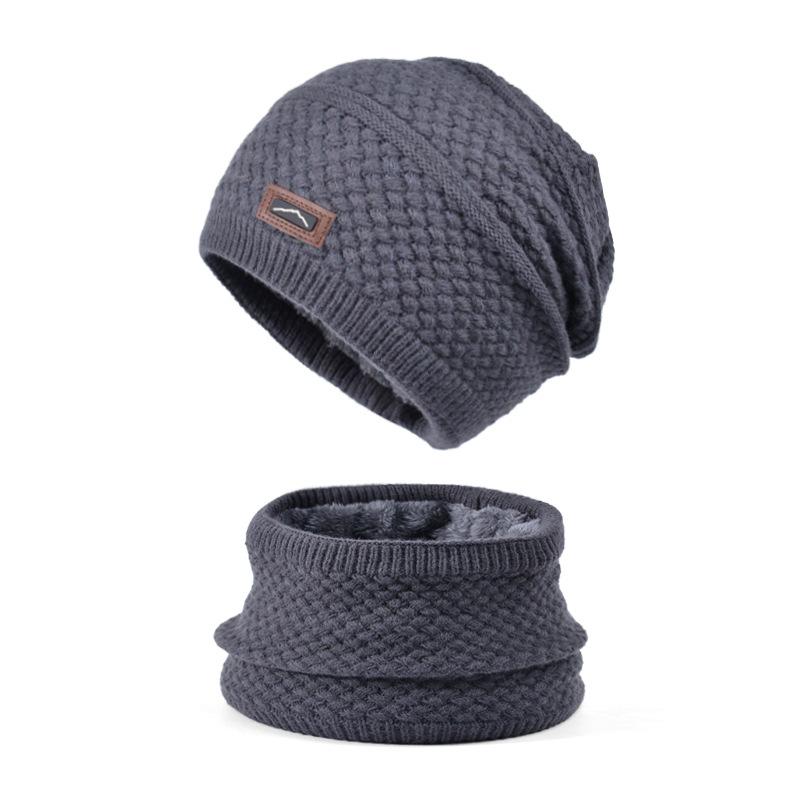 Winter hat, scarf, two-piece set, women's outdoor velvet warm ear protector, pullover hat, knitted wool hat