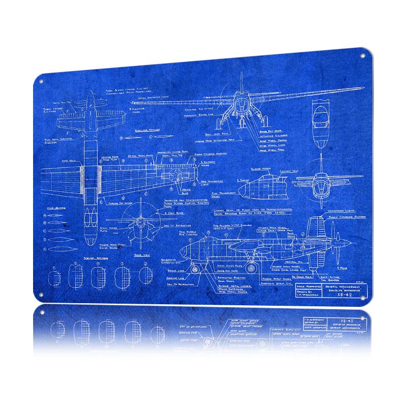 F Fighter Jet Blueprint Metal Poster Customized Wall Art Retro Vintage Tinplate Signs for Decoration Home Decor Items House