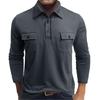 Men's Cotton Solid Color Shirt - Long-Sleeve, Spread Collar, Pocket - Outdoor Casual  Top