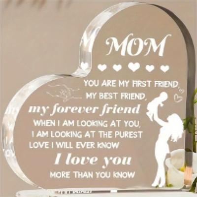 Mom’s Heart Acrylic Plaque: Thank You Gift – From Kids/Son/Daughter/Husband, Christmas/Birthday/Mother’s Day (Table Decor).