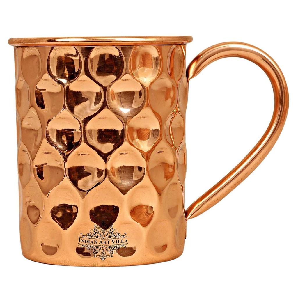 Pure Copper Straight Shaped Diamond Design Moscow Mule Beer Mug Cup, Best for Beer Cocktail Parties, Barware, Volume-500ML, Set of 6