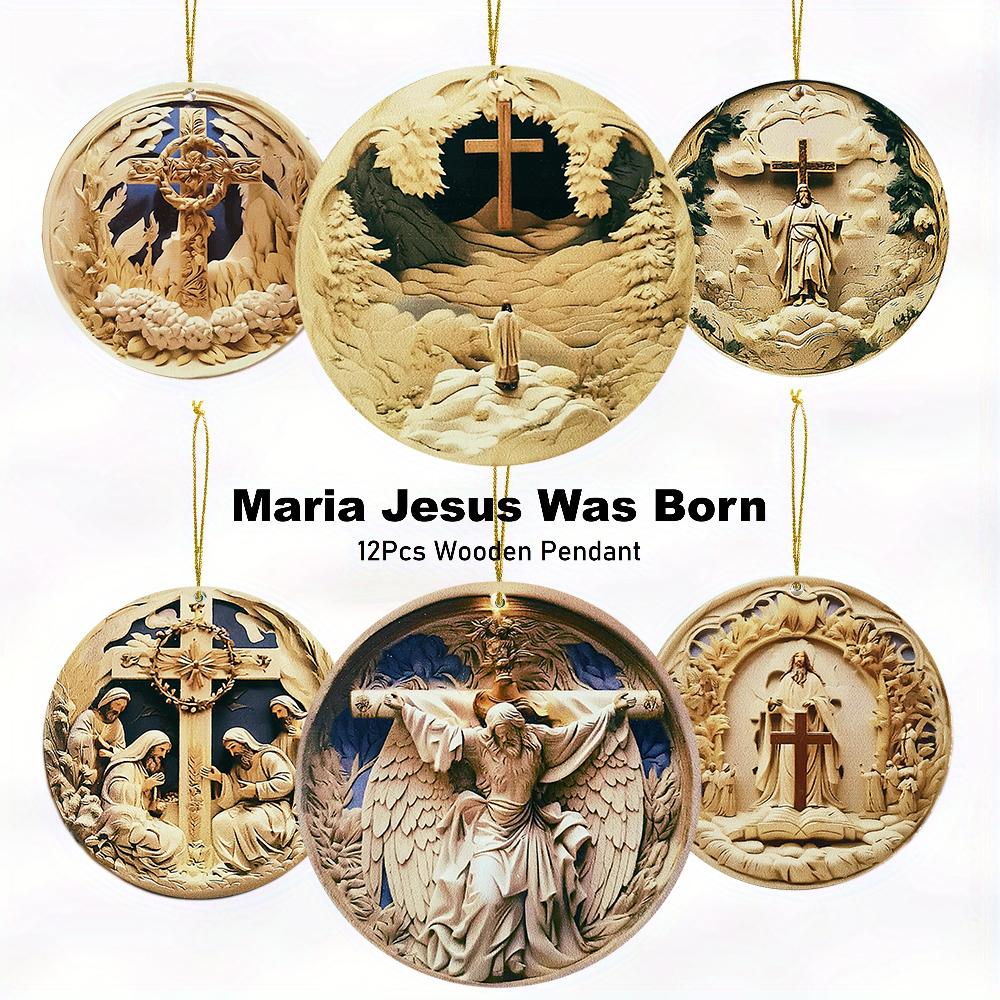 

12 шт./набор, Рамадан рождественский вертеп деревянная подвеска, плоский узор не 3D-подвеска для рождественской елки и машины-идеально для Рождества