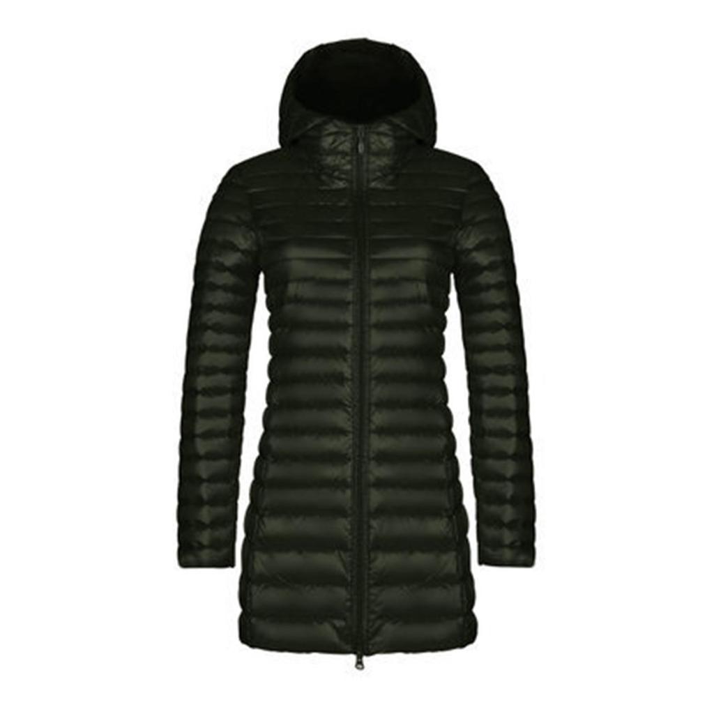 Damen-Steppmantel mit Kapuze, langärmelig, warm, für den Winter, Reißverschluss, Midi-Länge, Oberbekleidung