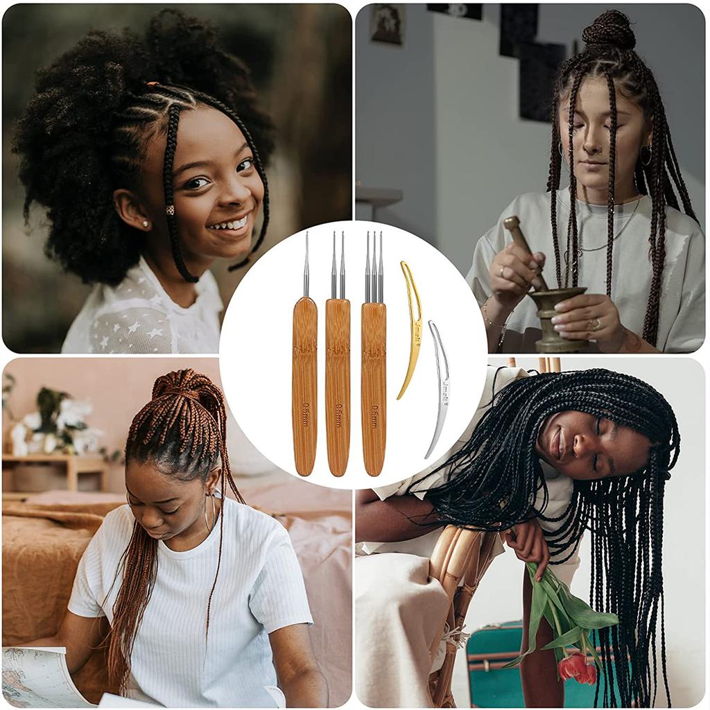 5Pcs Dreadlock Crochet Hook Tool Kit for DIY Braiding Hair Dreadlocks Needle Weaving Crochet Hair Styling Craft Knit Tools