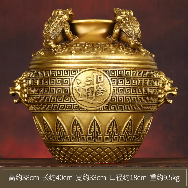 Brass Square Ornament Full Copper Three-Legged Golden Toad Treasure Bowl Jar Opening Gift Home Office Decoration