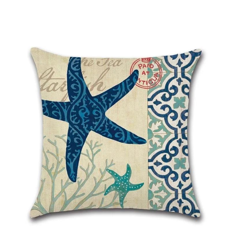 Sea Turtle Nautical Mermaid Pattern Cotton Linen Throw Pillow Cushion Cover Car Home Decoration Sofa Decorative Pillowcase 40018
