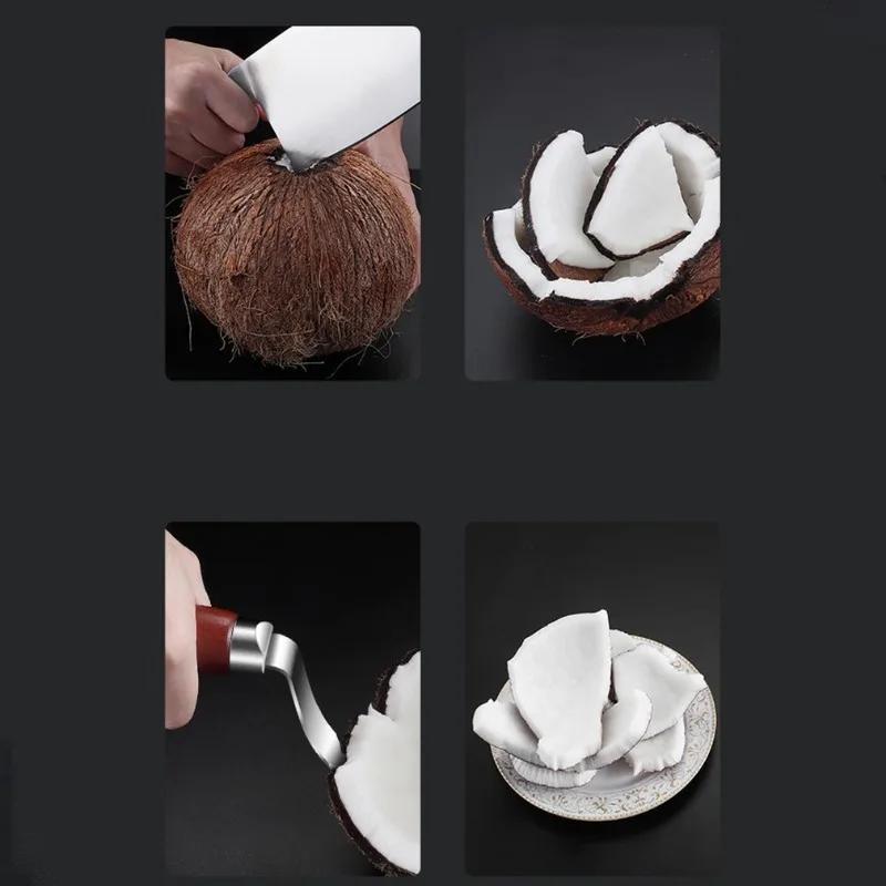 Coconut Meat Extractor Durable Wooden Handle Coconut Opener Scraper Knife Kitchen Accessories Stainless Steel