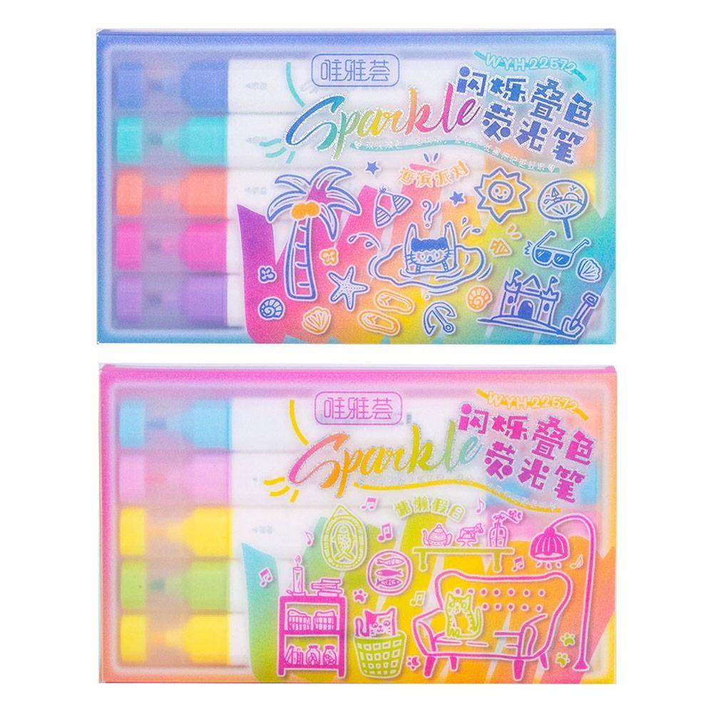 5PCS/Set Double Head Art Marker Pen Stationery Gift Painting Graffiti Pen Highlighter  Students