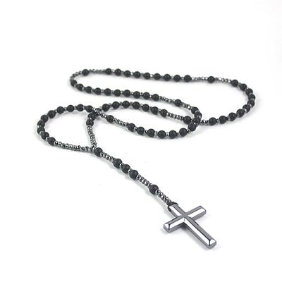 Colgante para Coche Cruz de Hematita Piedra Rosario Católico de Cristo Colgante para Coche Joyería de Meditación Protección