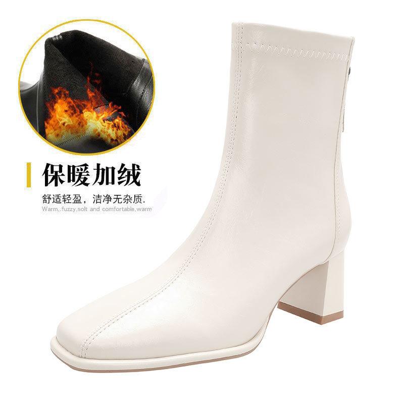 White French Small Short Boots Women's Spring and Autumn Single Boots 2025 Autumn and Winter New Women's Thin Boots Thick Heel Square Head High Heel B