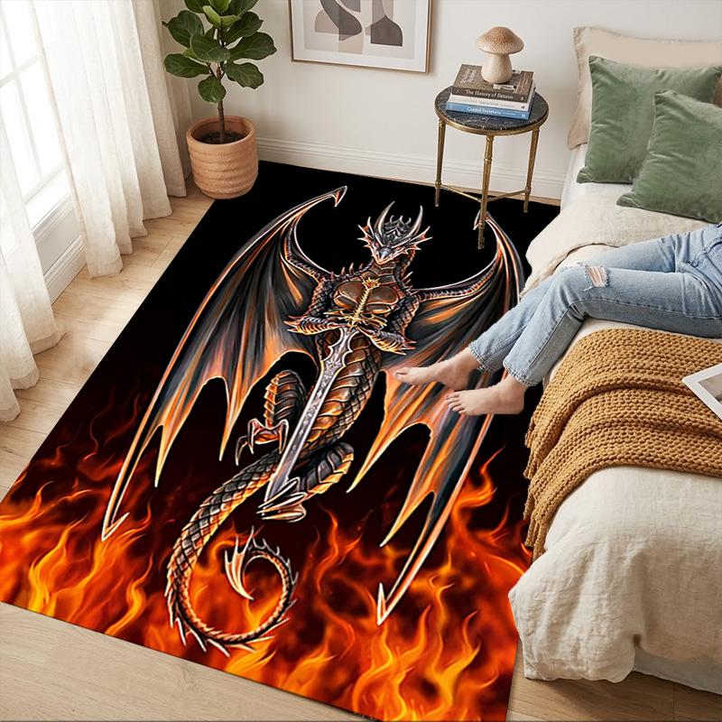 Dragon Fire Living Room Nonslip Area Rug Soft Carpet For Bedroom Game Playroom Sofa Office Home Decor Doormat Christmas Gift