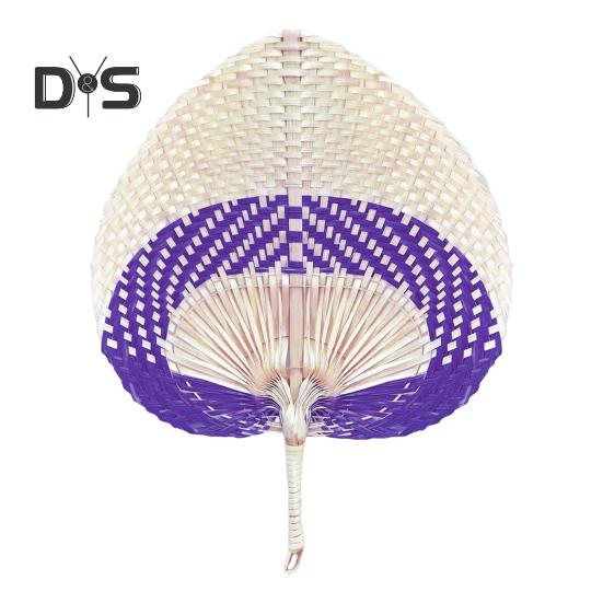 

Веер ручной работы из натурального бамбука, рафии, ручной веер из пальмовых листьев в китайском стиле, летний охлаждающий веер, украшение для свадебной вечеринки фиолетовый/белый
