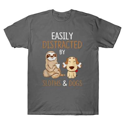 Easily Distracted By Sloths And Dogs Funny Graphic Unisex T-shirt Black