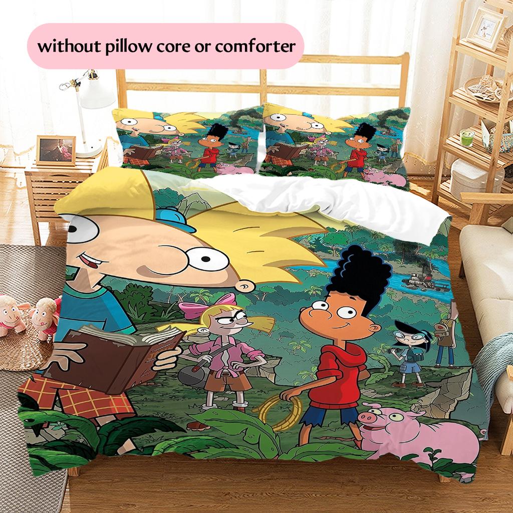Hey Arnold Pattern Bedding Home Decoration Birthday Gift (1 * duvet cover + 2 * pillowcase, without core)