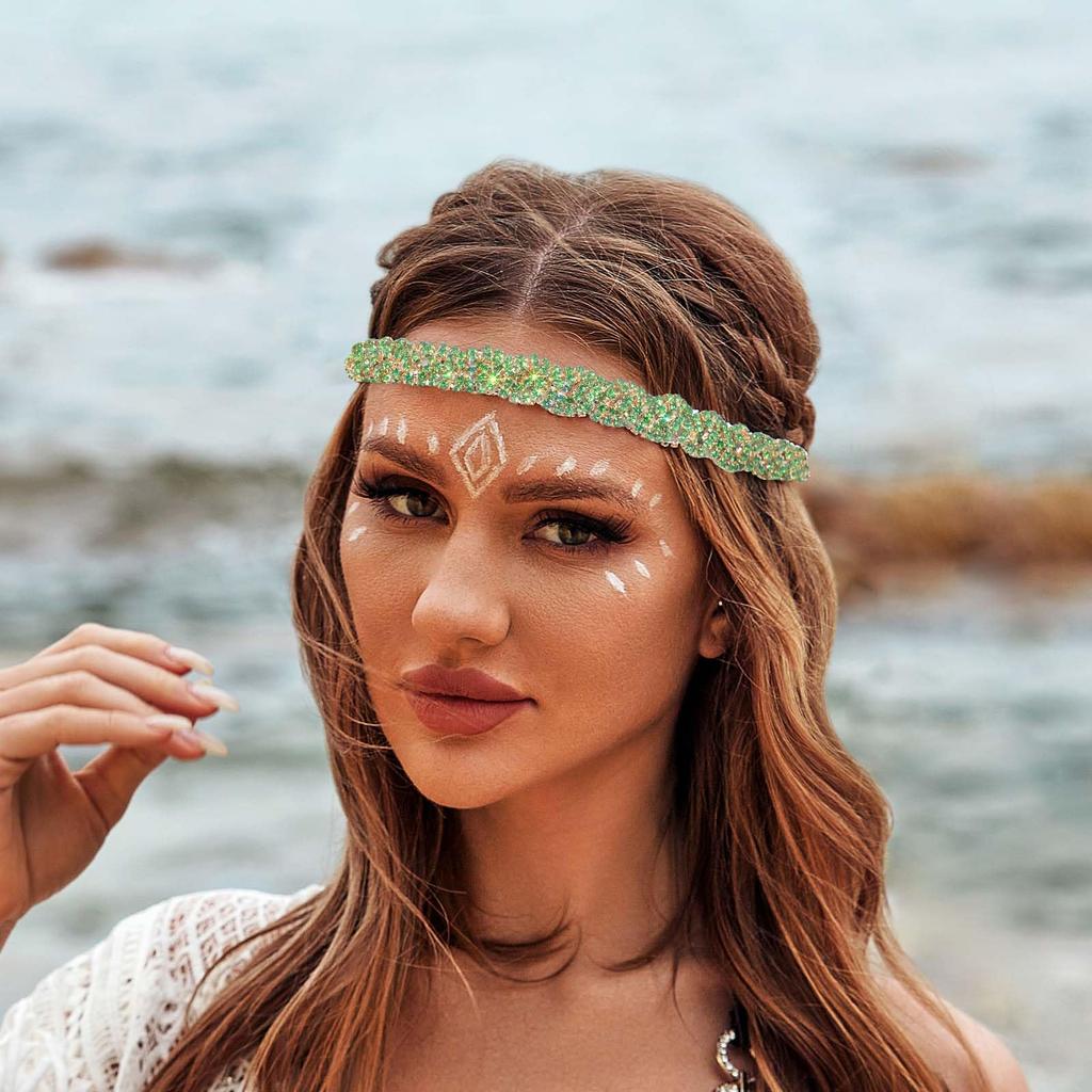 Crystal Hairband with Simple Headband for and Gift for Women Gold and Rhinestones, Fashionable, Classic, Parties, Dates, Concerts, More. (Free, Green)