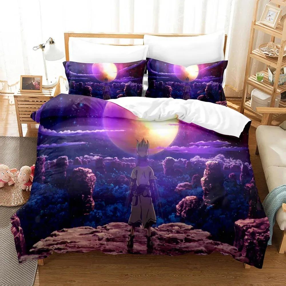 3D Printed Dr.Stone Senku Bedding Set Boys Girls Twin Queen Size Duvet Cover Pillowcase Bed Boys Adult Home Textileextile