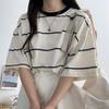 Women's Oversized Cotton T-Shirt: Trendy Korean Style, Short Sleeve, Mid-Length, Plus Size Summer Stripes.