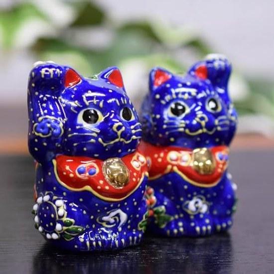 Waza no Kura Maneki Neko Figurine Kutani Ware Chibi Aomori-kun Opening Celebration Birthday Present Pair Gift