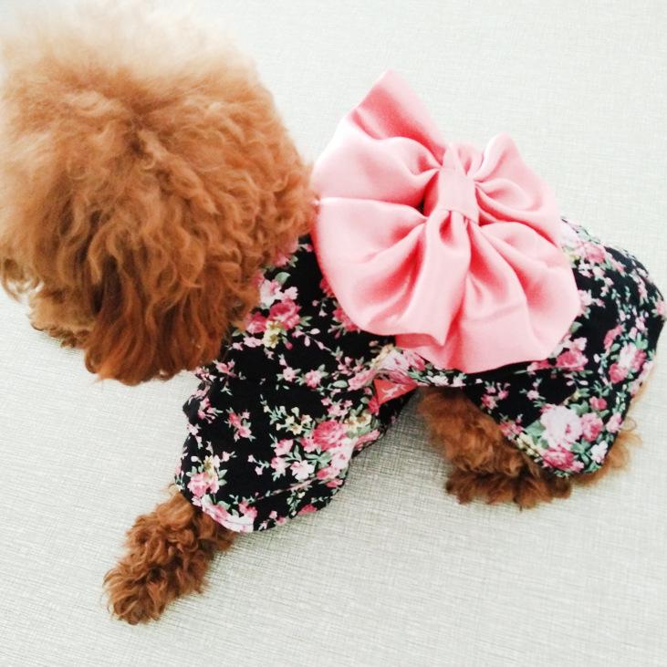 Pet Clothes Dog Small Floral Japanese Kimono Dog Clothes Bowknot Skirt Pet Supplies Cats