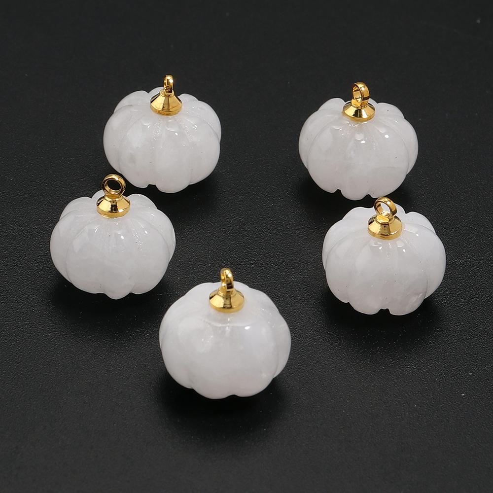 5PCS/Lot 12 14mm Cute Pumpkin Pendant Rose Quartz Green Aventurine Natural Stone Pendant Charms for Jewelry Making DIY Necklace
