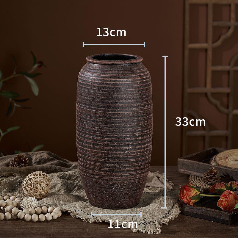 Zen-Style Rustic Pottery Vase for Dried Flowers and Succulents: New Chinese Retro Design