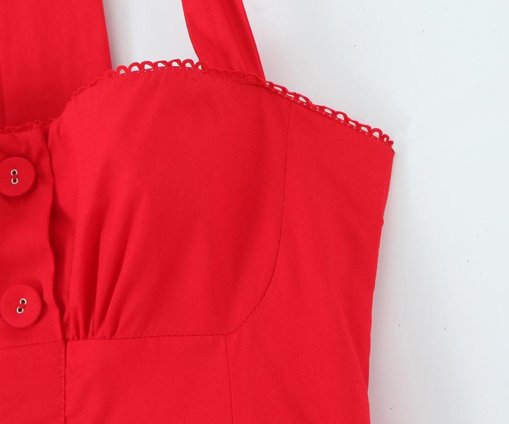 Elegant Retro Red Tie Halter Mid-Length Dress