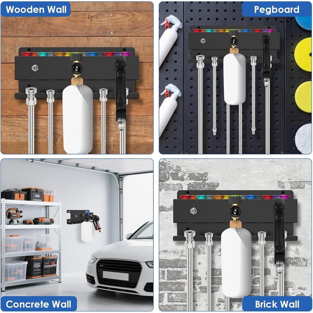 Pressure Washer Gun Holder Wall Mount Foam Cannon Holder 28.5 x 12 x 5 cm Car Wash Accessories Organizer for Wand Nozzle Tip