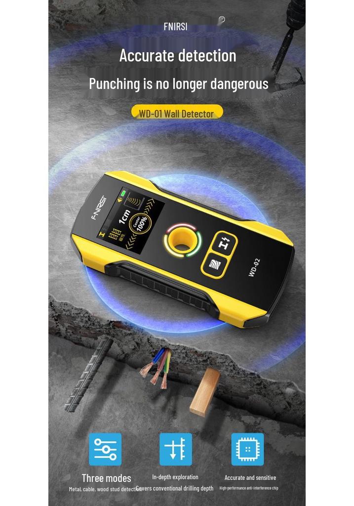 FNIRSI WD-02 High-Precision Wall Detector for Wire, Metal, and Steel Bar Detection
