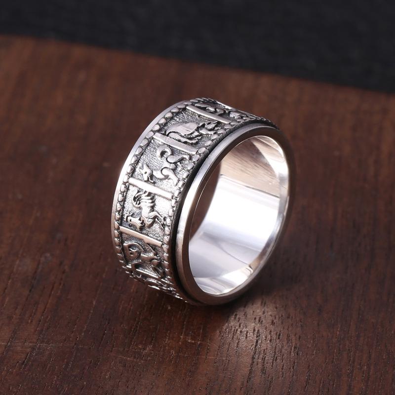 Men's Rotating Index Finger Ring - S925 Sterling Silver, Retro Thai Style, Fashionable Jewelry