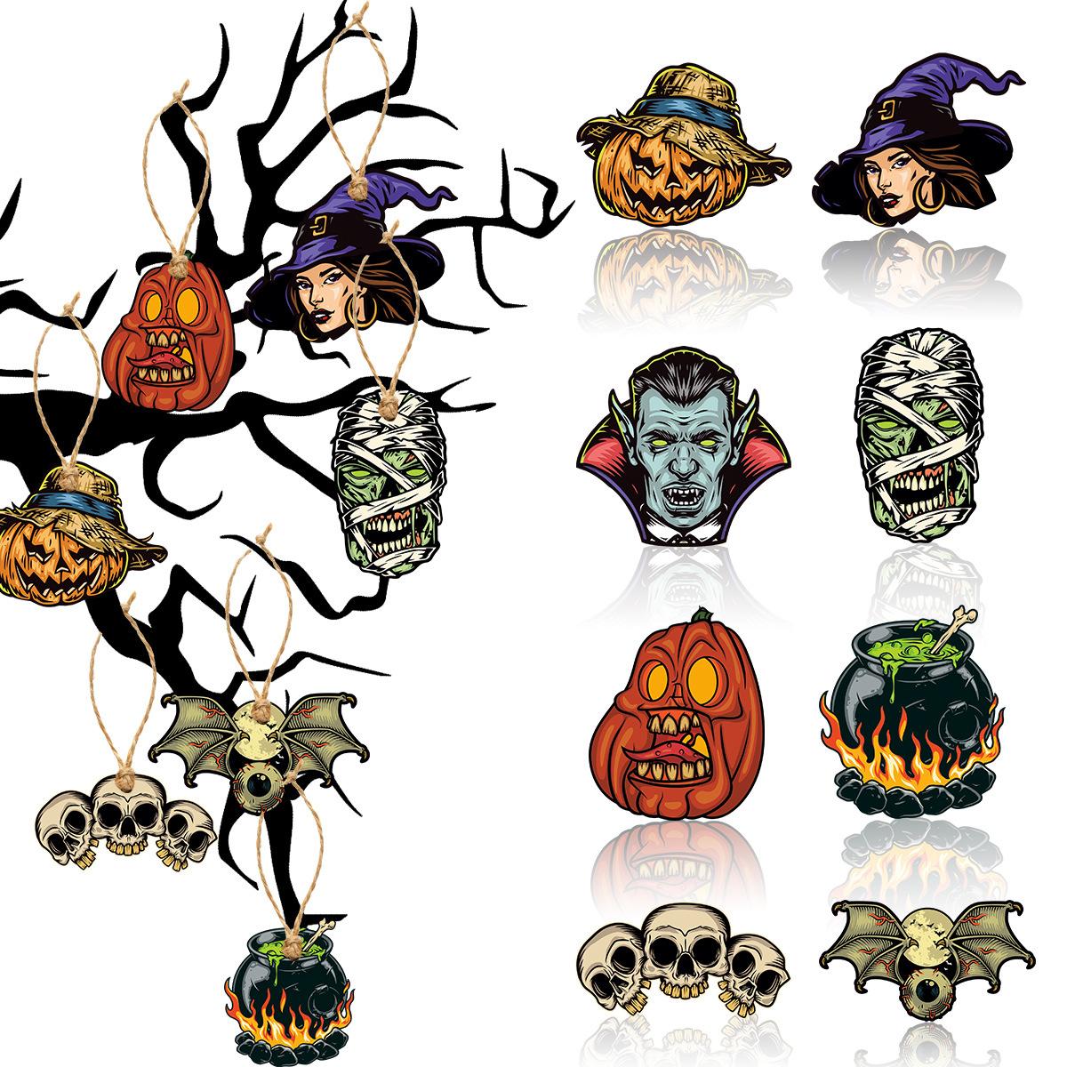 

16pcs Vintage Halloween Tree Ornament Decorations Horror Pumpkin Witch skull pendant Hanging Tag for Halloween Party home Decor