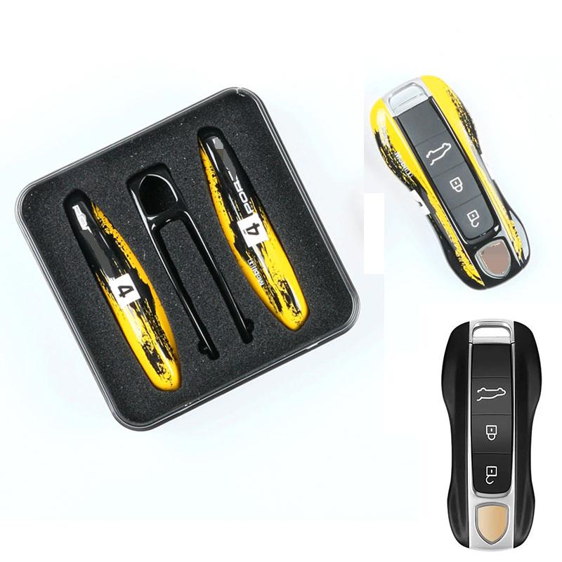 AABKQ1 Car Key Case Multi Colored Track For Porsche Mancan Panamera Cayenne 718 911 Boxster Cayman Key Cover Shell Replacement Kit
