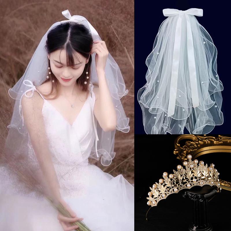 Golden Crown Veil Set: Bridal Hair Accessories & Wedding Photo Prop