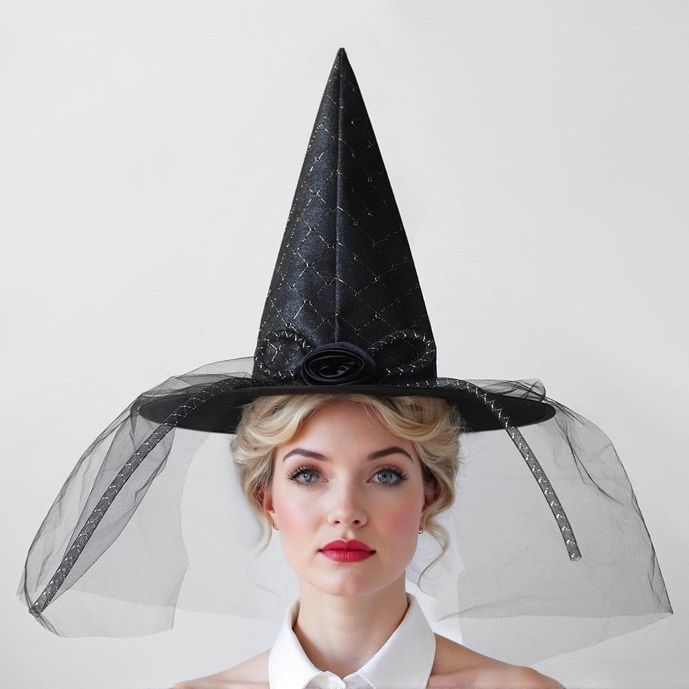 Rose Flower Wizard Cap Foldable Feather Halloween Cap Funny Halloween Witch Hat  Dress Up Headgear