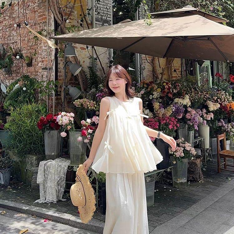 Cute Summer 2026 Fluffy Patchwork Bowknot Vest - Sleeveless Camisole for Women