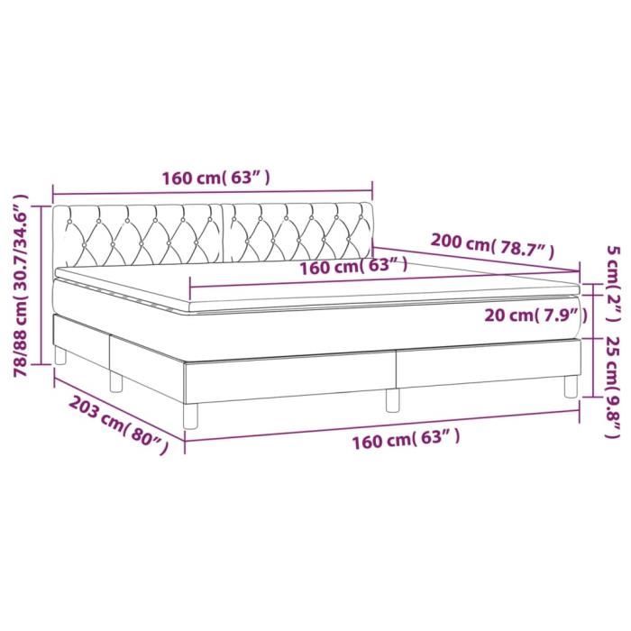 3141492 vidaXL Divan Bed and Mattress Dark Grey 160x200cm Velvet