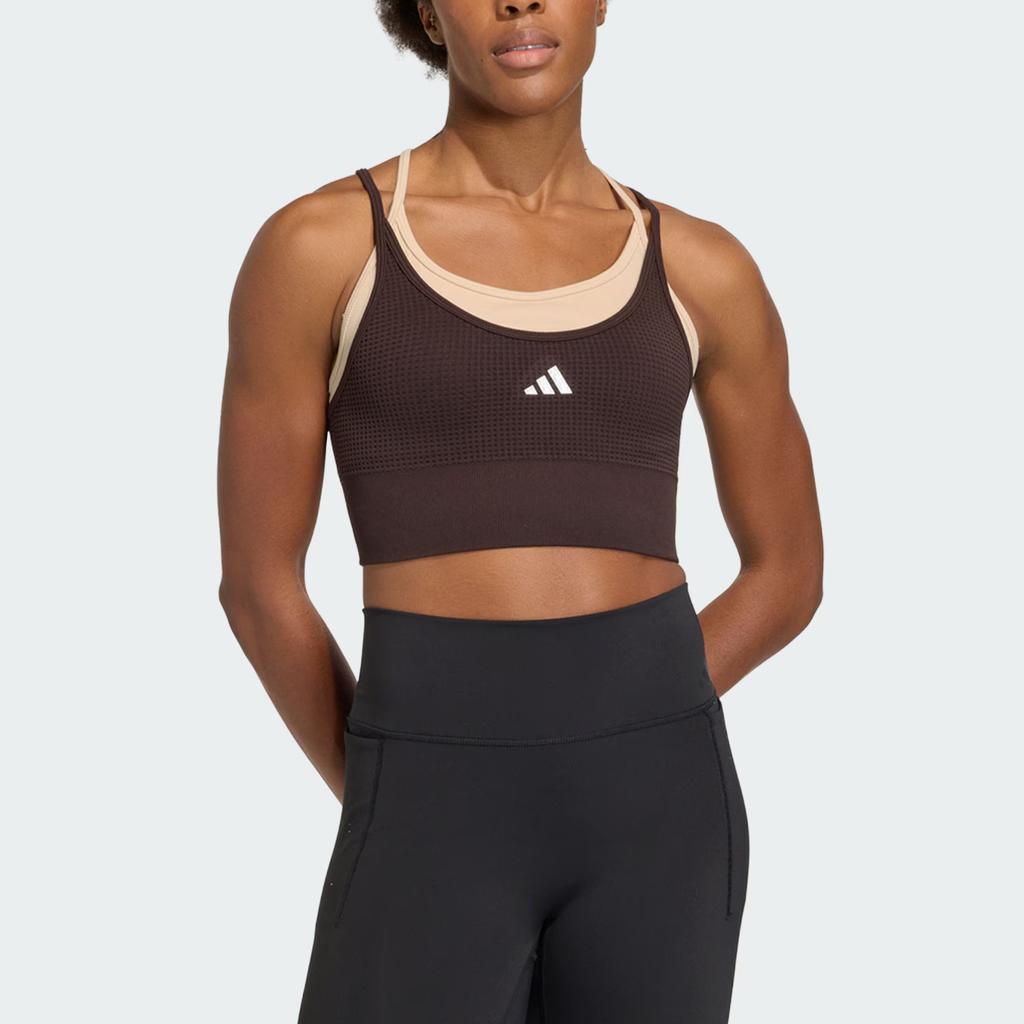 Adidas Seamless Medium Support Fake Two-Piece Quick-Dry Knitted Sports Bra Women Underwear KQ5240