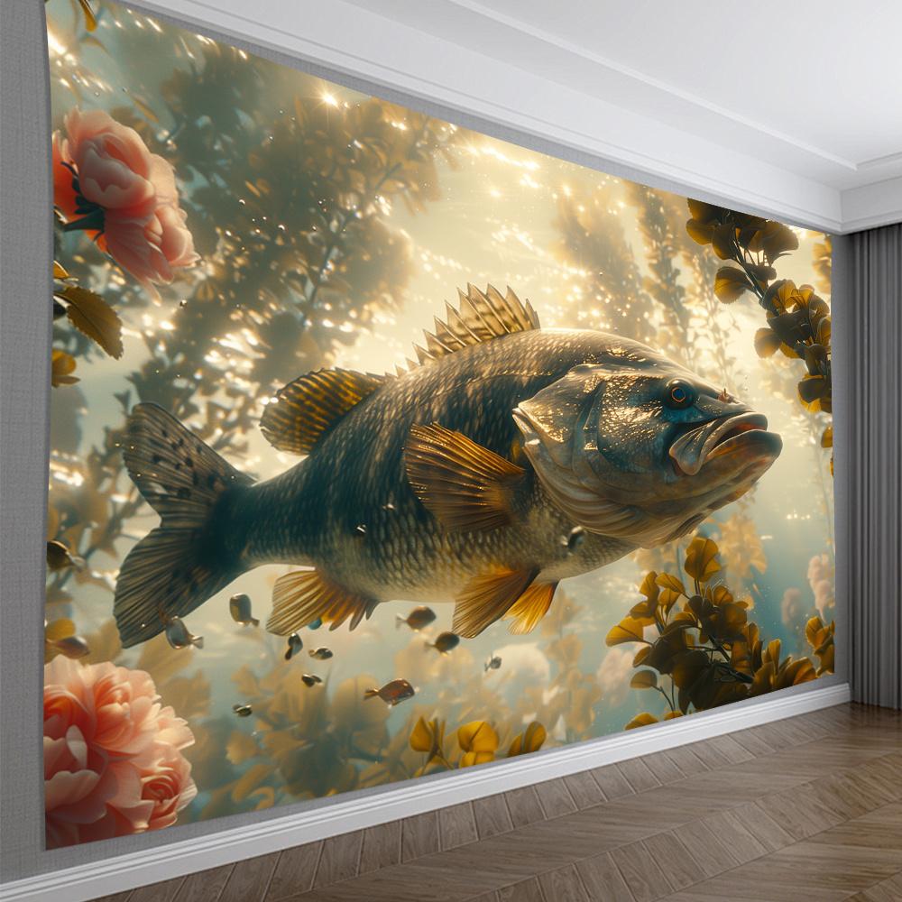 Deep Sea Giant Trout Theme Digital printing polyester wall hanging tapestry decorative Living room bedrooms background gift