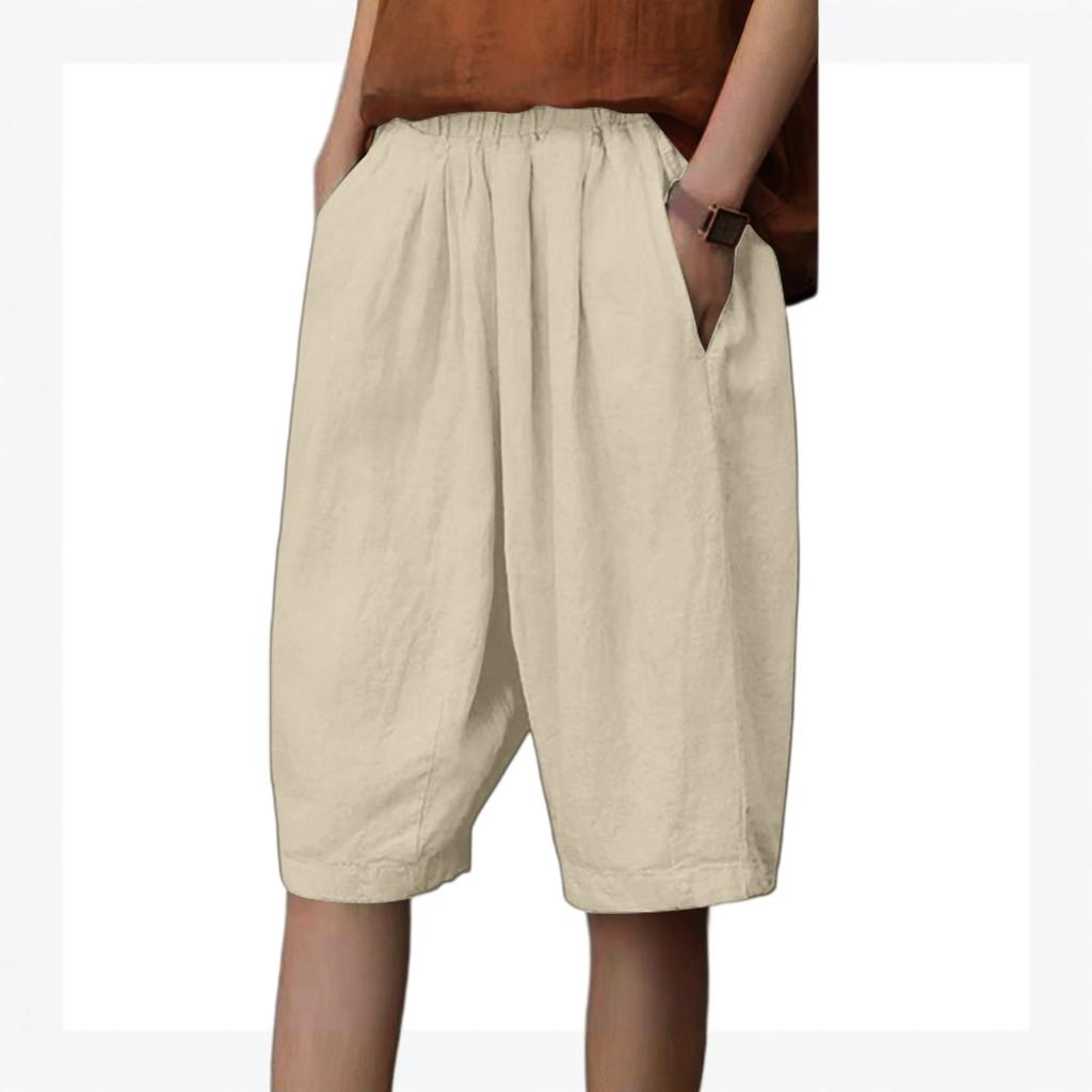 Women's Cotton And Linen Casual Fashionable Shorts Loose Haren Pants High Waisted Wide Leg Pants