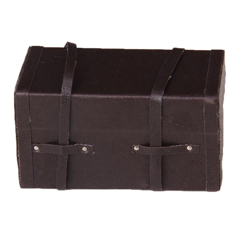 1:12 Mini Retro Leather Wooden Luggage Creative Dollhouse Simulation Model Vintage Luggage Brown Imitation Leather Wooden Box
